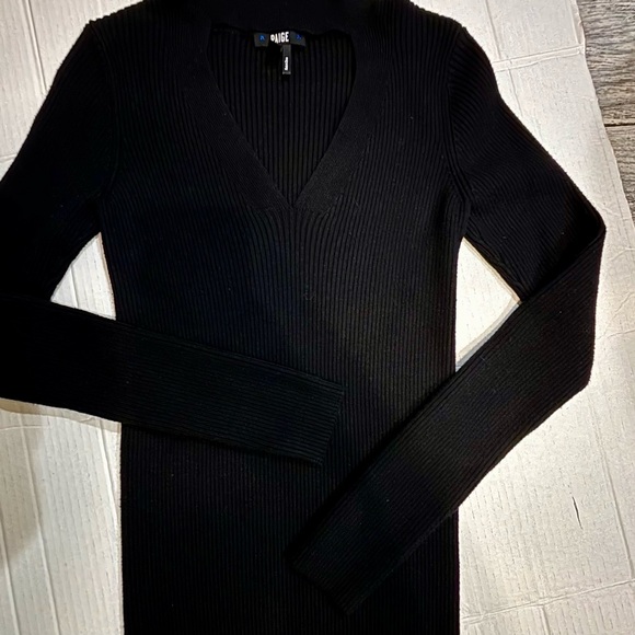 Paige Jeanie Black Ribbed V-Cutout Choker Sweater XS - Picture 2 of 7